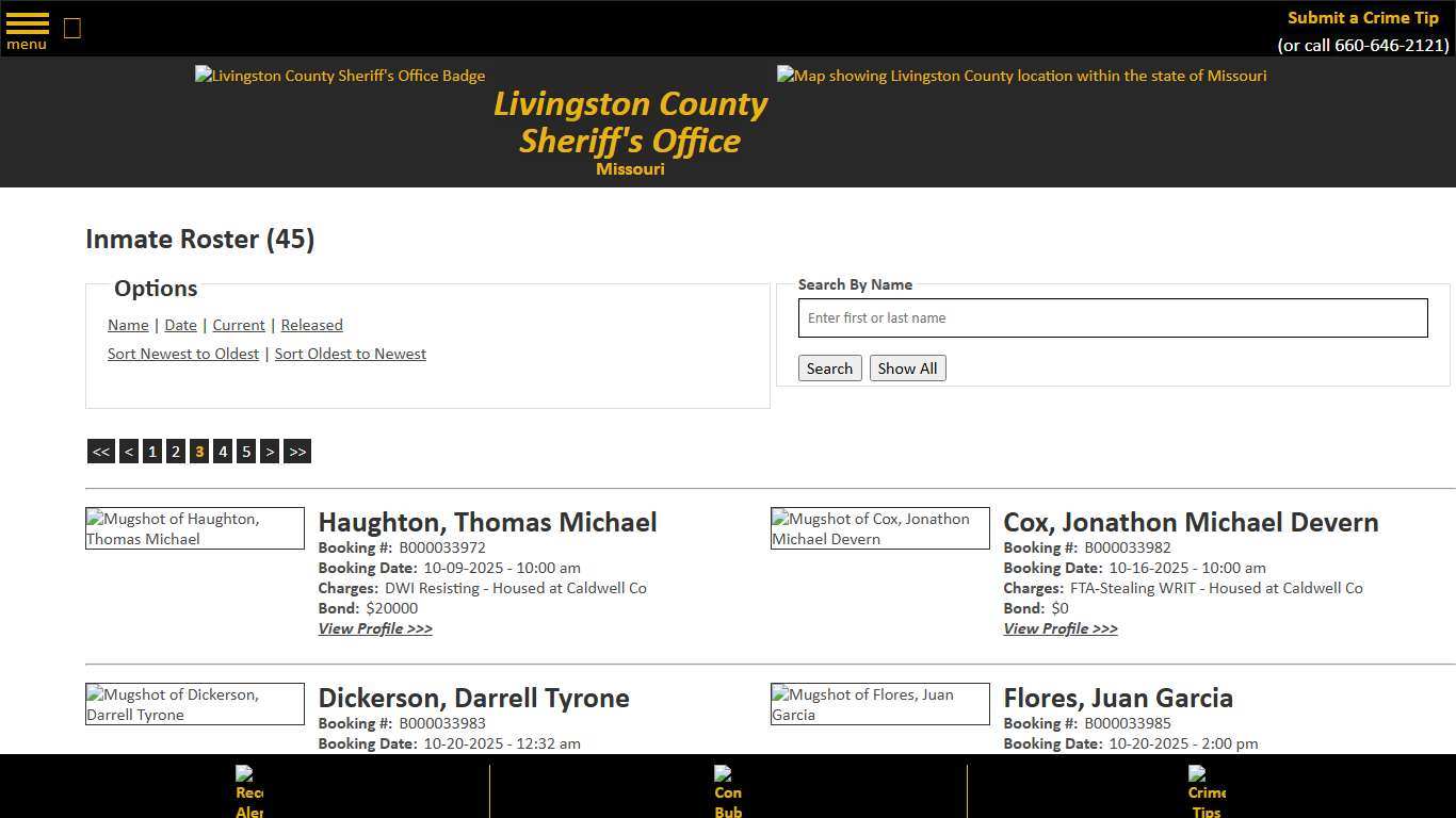 Inmate Roster - Page 3 Current Inmates Booking Date Ascending - Livingston County Missouri Sheriff